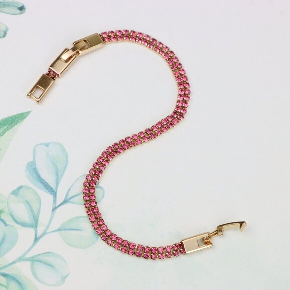Elegant Rose Gold Bracelet with Sparkling Pink Stones, Adjustable Fit, XPBL0729 - Picture 5 of 12